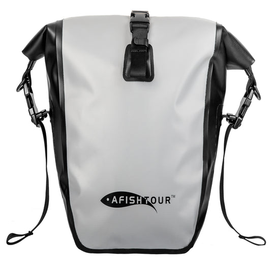 AFISHTOUR Waterproof Bike Panniers - 25L Saddle Bags for Bicycles Rear Rack - Bike Bag for Grocery, Laptop (Grey)