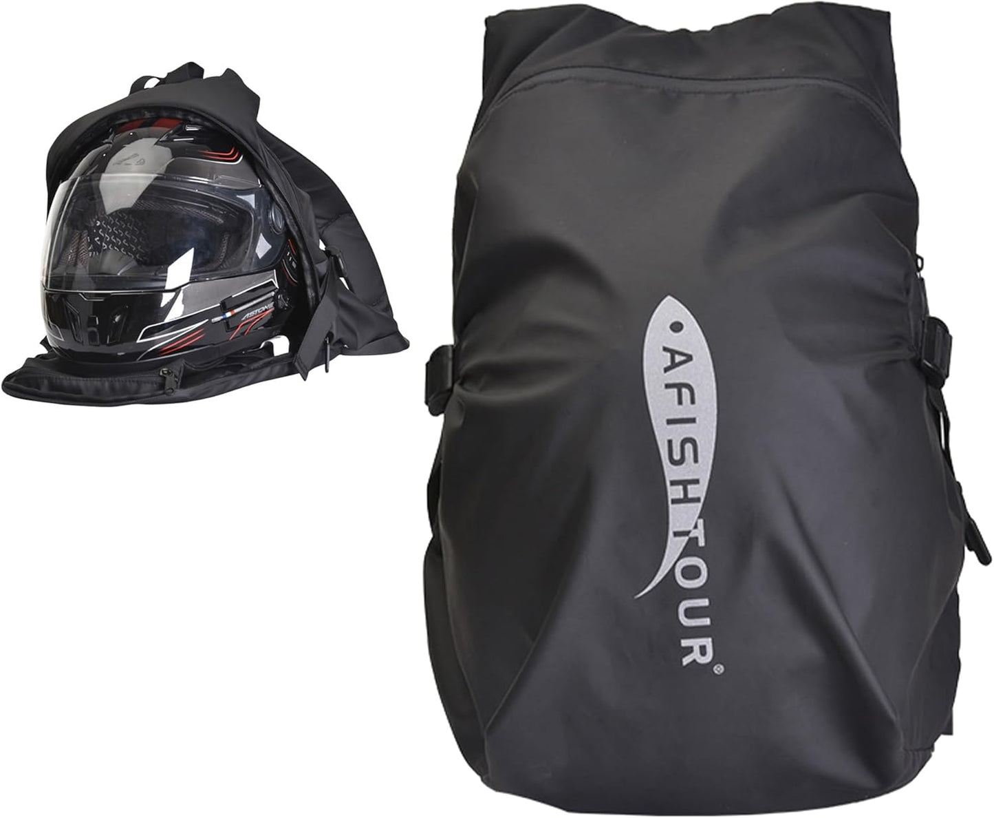 AFISHTOUR Waterproof Helmet Backpack for Motorcycle/Cycling/Skateboard, 30L Lightweight Motorbike Helmet Backpack for Men with Laptop Compartment, Inert Packet Reflective Logo (Black)