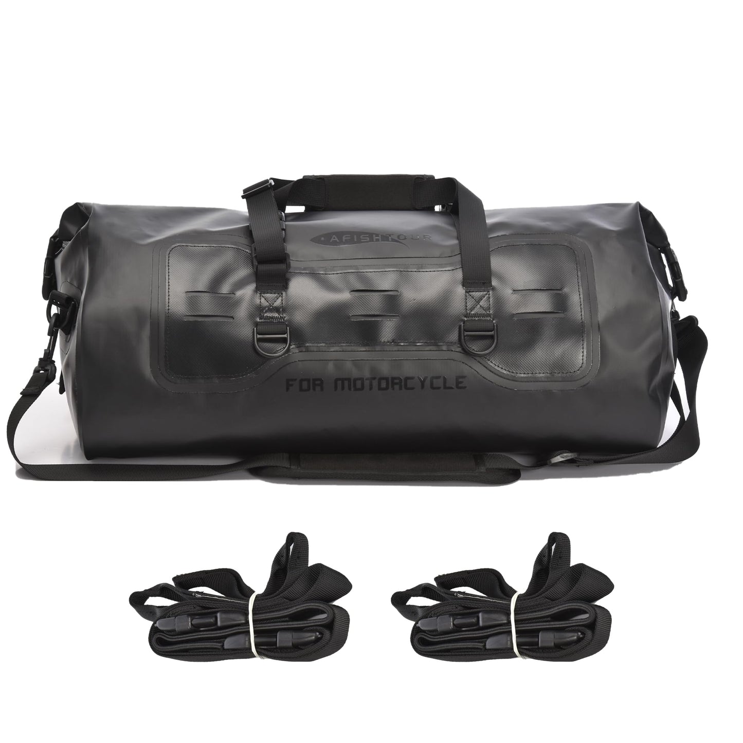 AFISHTOUR 40L Waterproof Motorcycle Duffel Bag - Motorcycle Luggage Tail Bag with Straps for Back Seat - Roll Top Dry Bag for Kayaking, Rafting, Boating, Camping, Travel, Beach (Black)