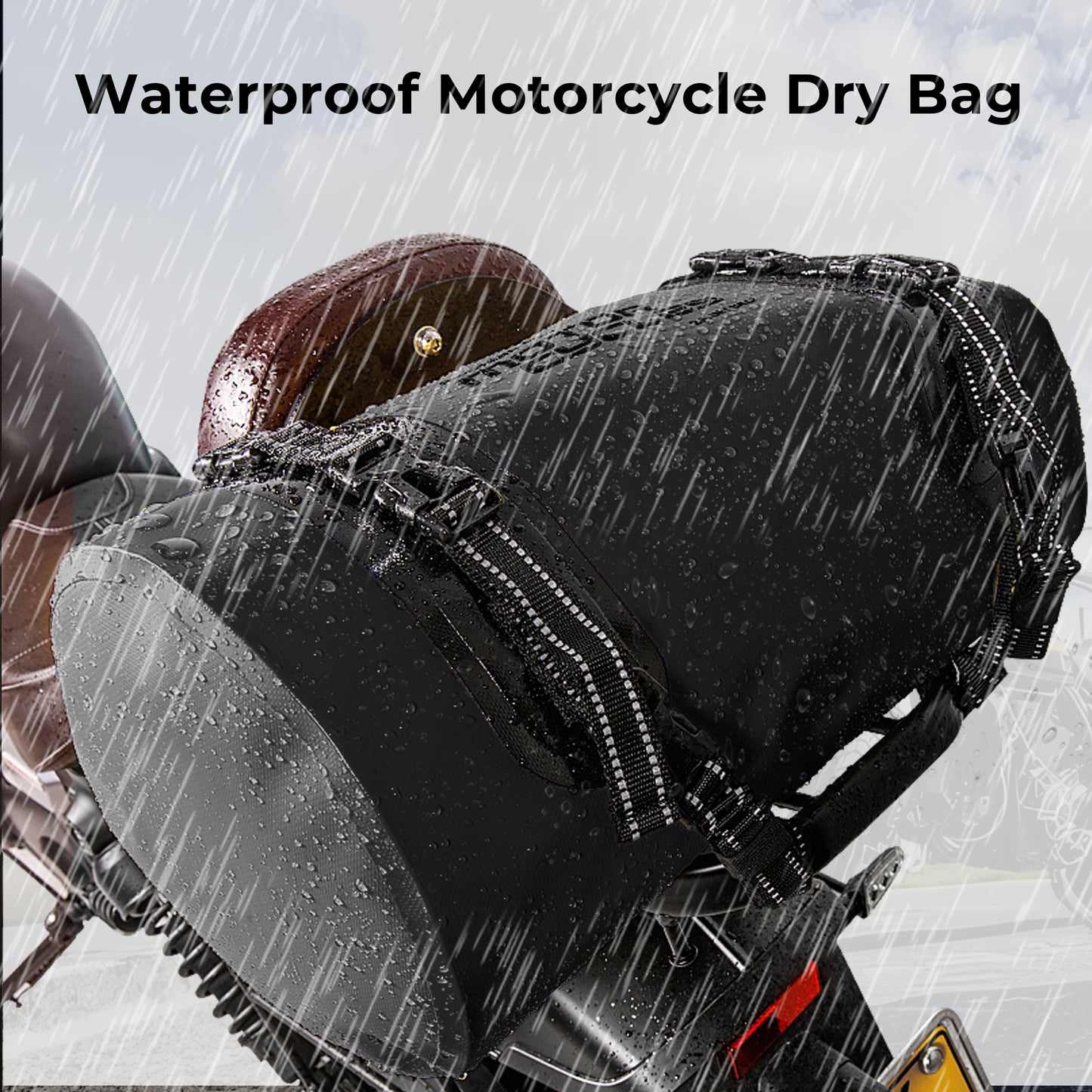 AFISHTOUR 25L Waterproof Motorcycle Dry Bag - Motorcycle Luggage Tail Bag with Straps for Back Seat - Roll Top Dry Bag for Kayaking, Rafting, Boating, Camping, Travel, Beach (Black)