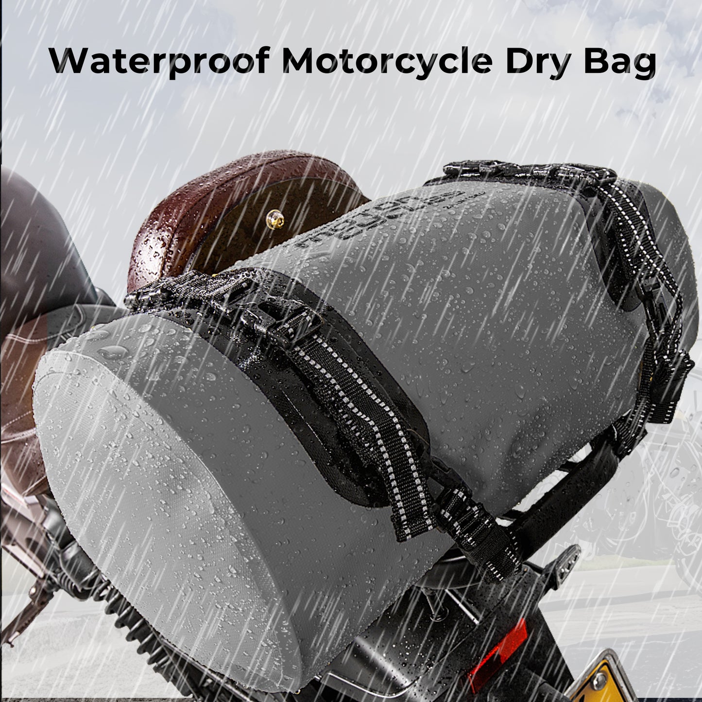AFISHTOUR 25L Waterproof Motorcycle Dry Bag - Motorcycle Luggage Tail Bag with Straps for Back Seat - Roll Top Dry Bag for Kayaking, Rafting, Boating, Camping, Travel, Beach (Grey)