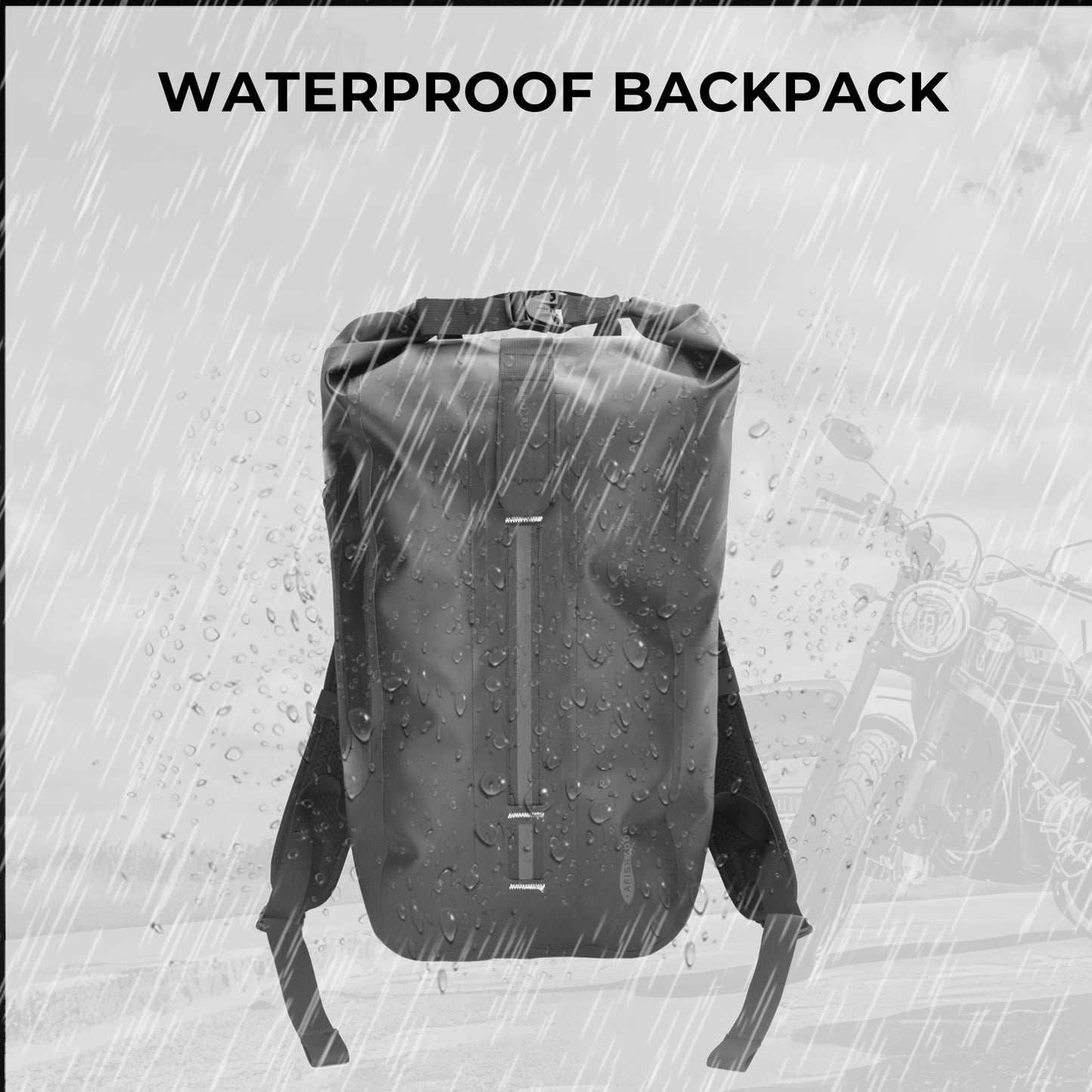 AFISHTOUR Waterproof Backpack for Men and Women - 25L Roll-Top Closure Dry Bag Backpack for Motorcycle, Kayaking, Rafting, Boating, Beach (Black)