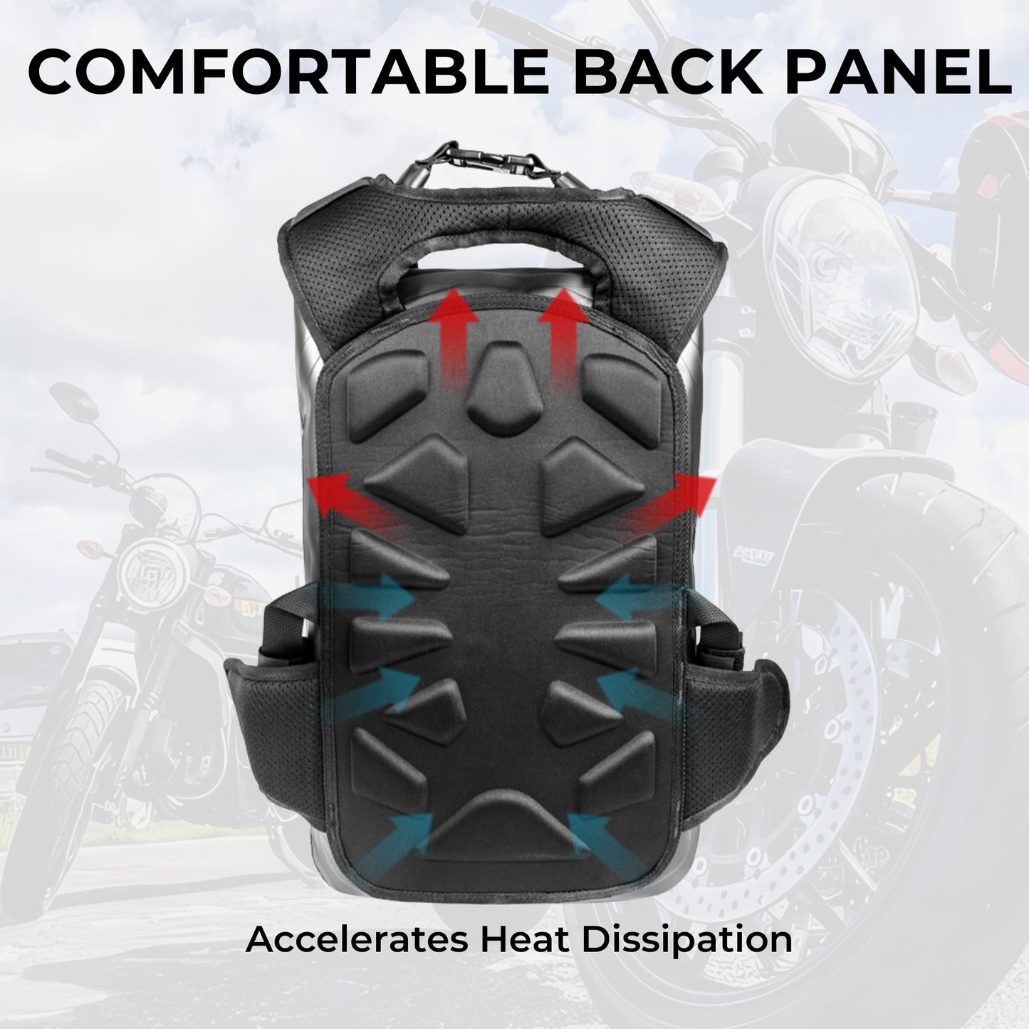 AFISHTOUR Waterproof Motorcycle Backpack for Men and Women - 25L Roll-Top Closure Dry Bag Backpack with Vest-Like Shoulder Straps, Side Pockets, Reflective Logo (Black)