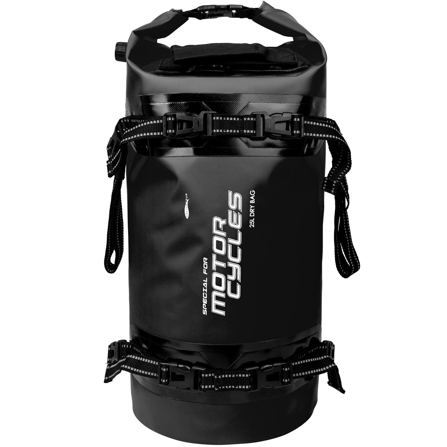 AFISHTOUR 25L Waterproof Motorcycle Dry Bag - Motorcycle Luggage Tail Bag with Straps for Back Seat - Roll Top Dry Bag for Kayaking, Rafting, Boating, Camping, Travel, Beach (Black)