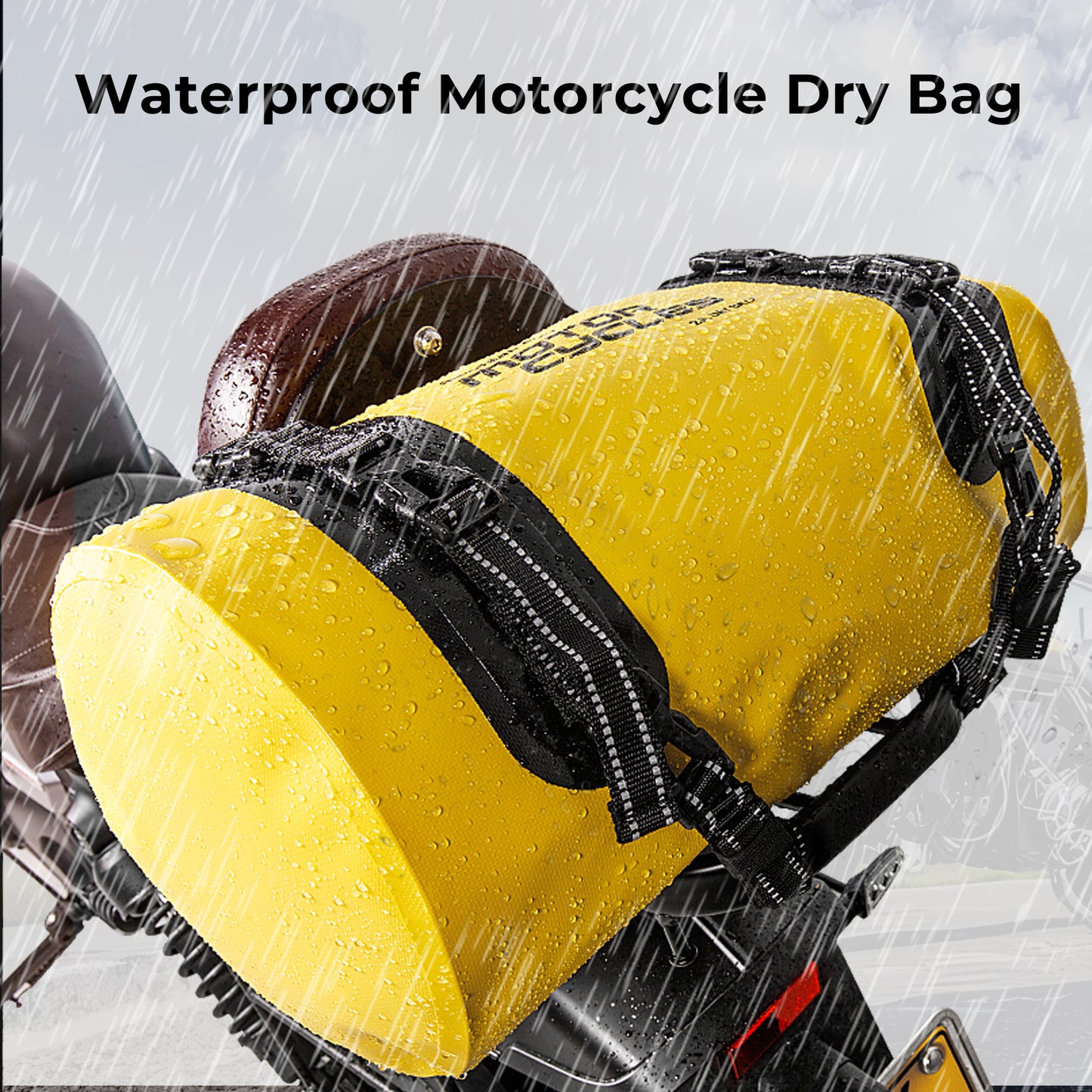 AFISHTOUR 25L Waterproof Motorcycle Dry Bag - Motorcycle Luggage Tail Bag with Straps for Back Seat - Roll Top Dry Bag for Kayaking, Rafting, Boating, Camping, Travel, Beach (Yellow)