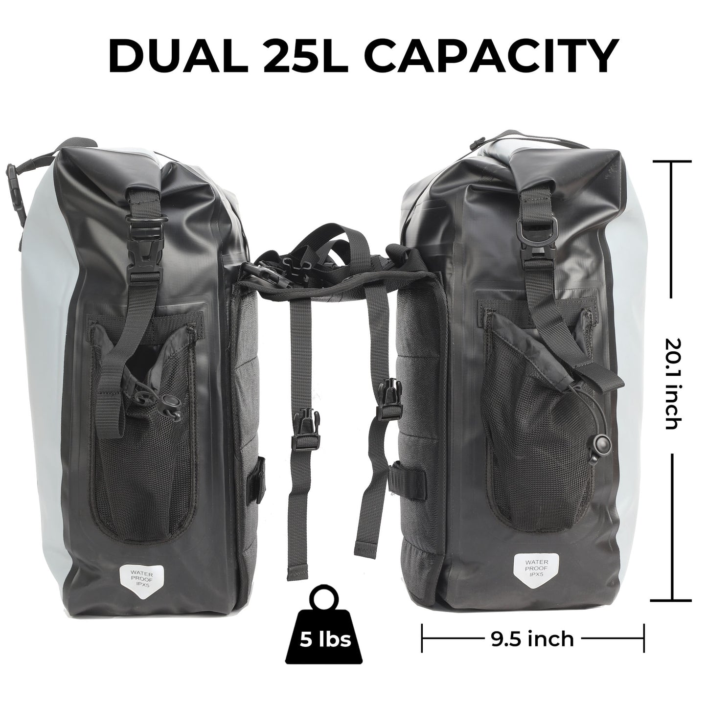 AFISHTOUR Waterproof Bike Panniers - 50L Saddle Bags for Bicycles Rear Rack - Bike Bag for Grocery, Laptop (Grey, 1 Pair)