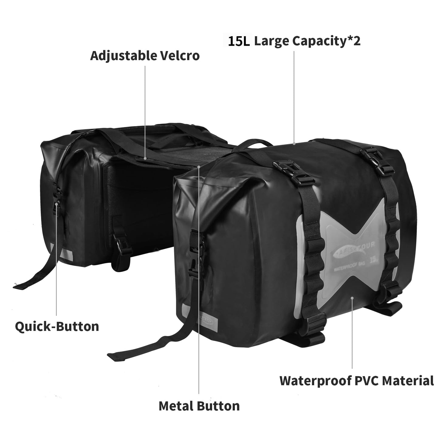 AFISHTOUR Waterproof Motorcycle Saddlebags - 30L Motorcycle Luggage Bags for Motorbike Travel - Motorcycle Panniers - Detachable Bag for Scooter, Honda, Suzuki, Yamaha (Grey, 2 Pack)