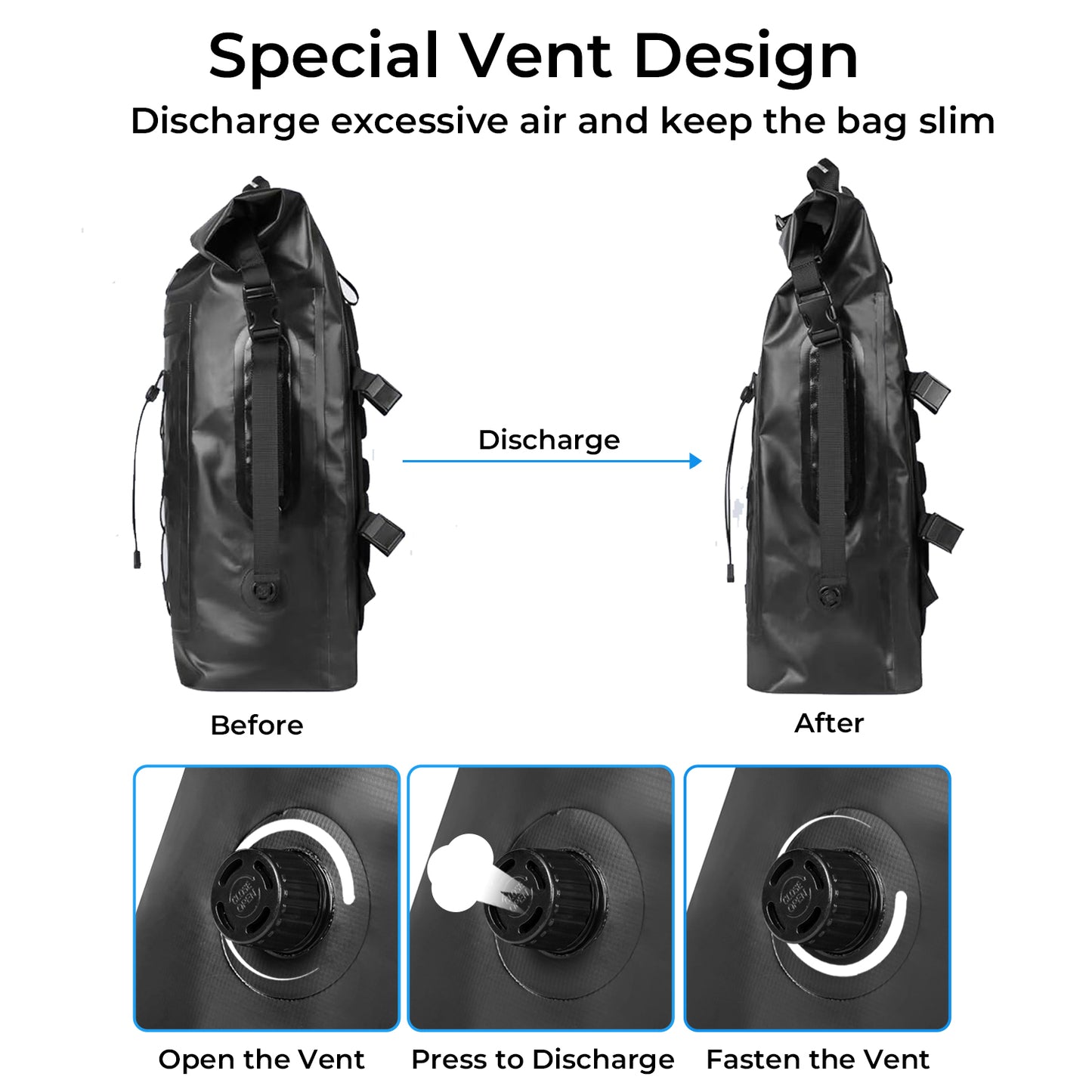 AFISHTOUR 35L Waterproof Backpack for Men and Women - Roll-Top Floating Dry Bag Backpack for Kayaking, Rafting, Boating, Beach (Black)