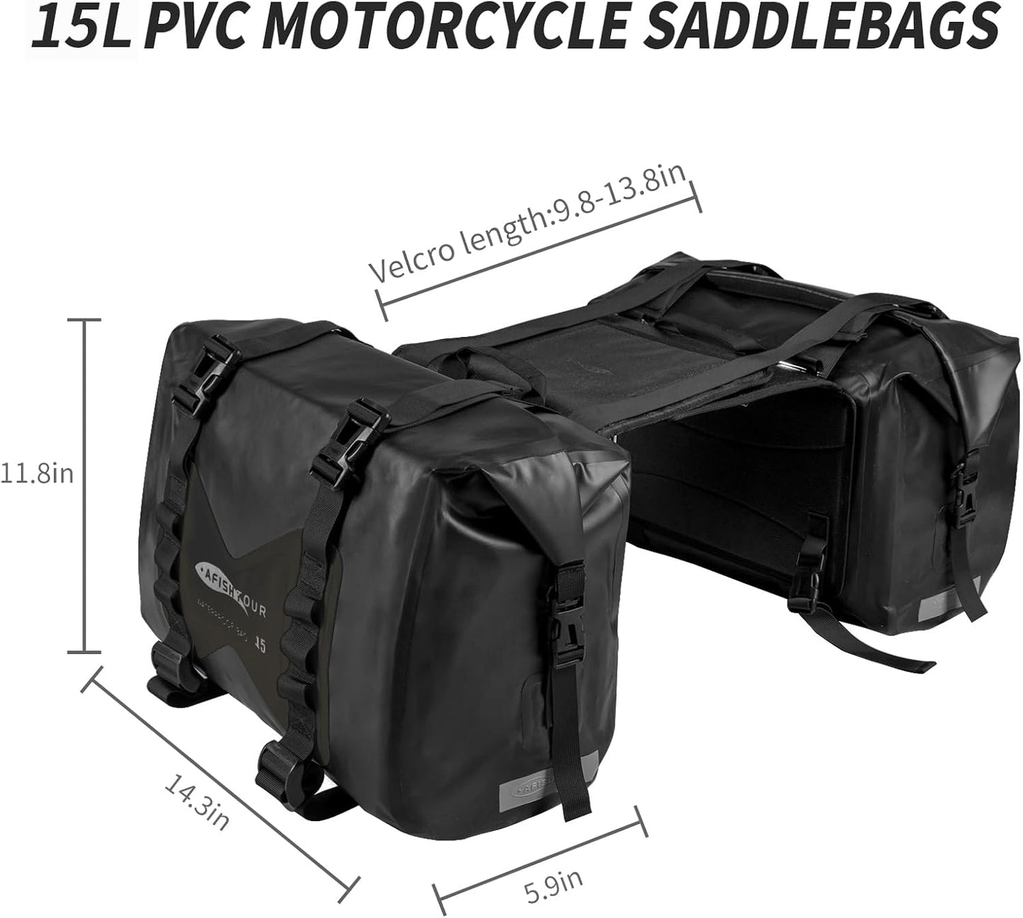 AFISHTOUR Waterproof Motorcycle Saddlebags - 30L Motorcycle Luggage Bags for Motorbike Travel - Motorcycle Panniers - Detachable Bag for Scooter, Honda, Suzuki, Yamaha (Black, 1 Pair)