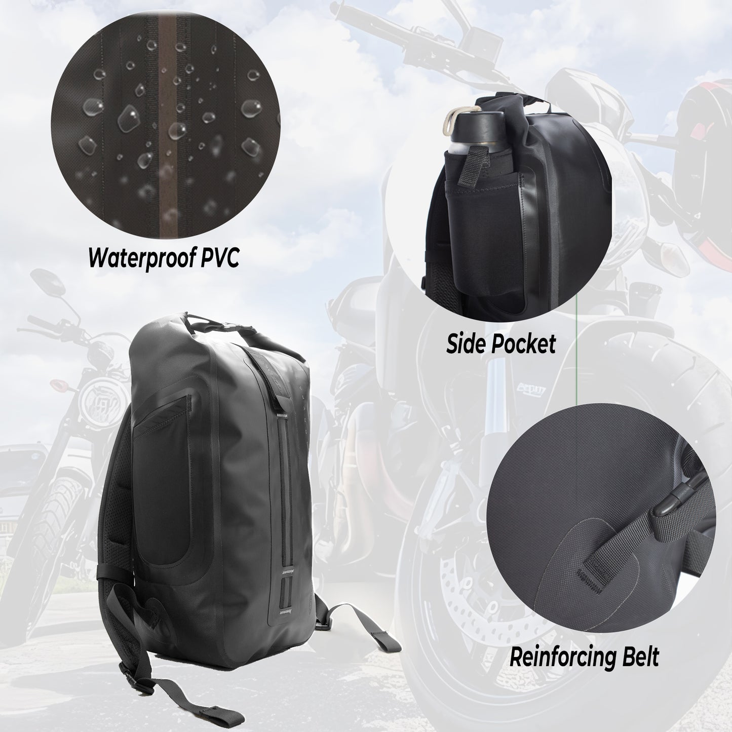AFISHTOUR Waterproof Backpack for Men and Women - 25L Roll-Top Closure Dry Bag Backpack for Motorcycle, Kayaking, Rafting, Boating, Beach (Black)