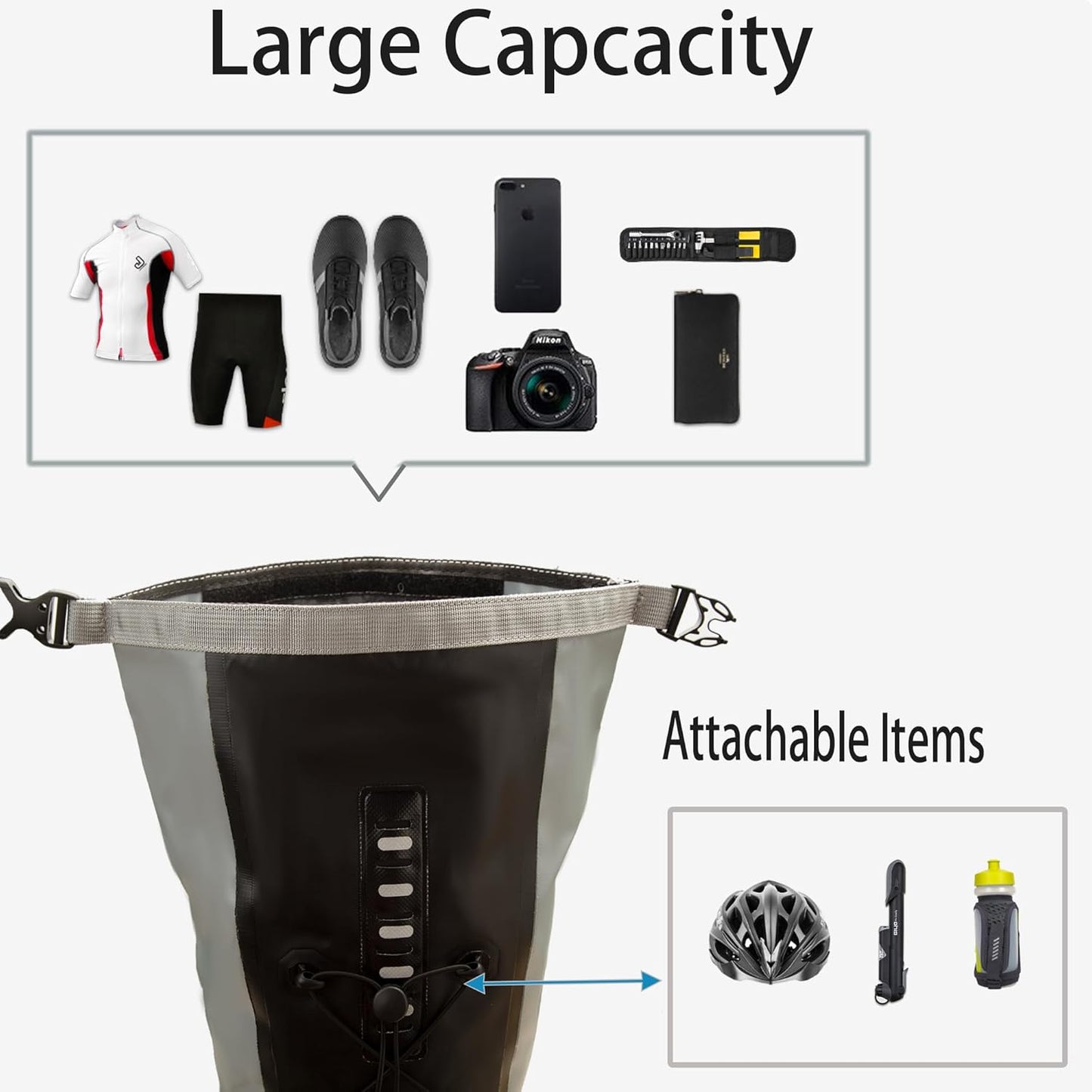 AFISHTOUR Waterproof Bicycle Saddle Bag - 13L Roll-Top Closure Cycling Bike Seat Bag Under Seat Storage Pack for Mountain Road Bike Travel (Grey)