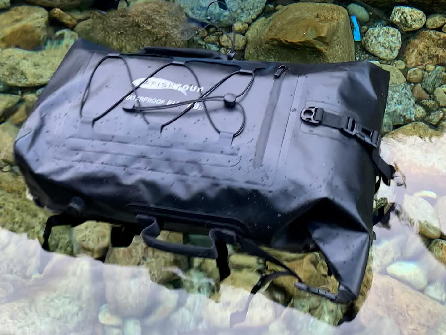 AFISHTOUR 25L Waterproof Backpack for Men and Women - Roll-Top Floating Dry Bag Backpack for Kayaking, Rafting, Boating, Beach (Black)