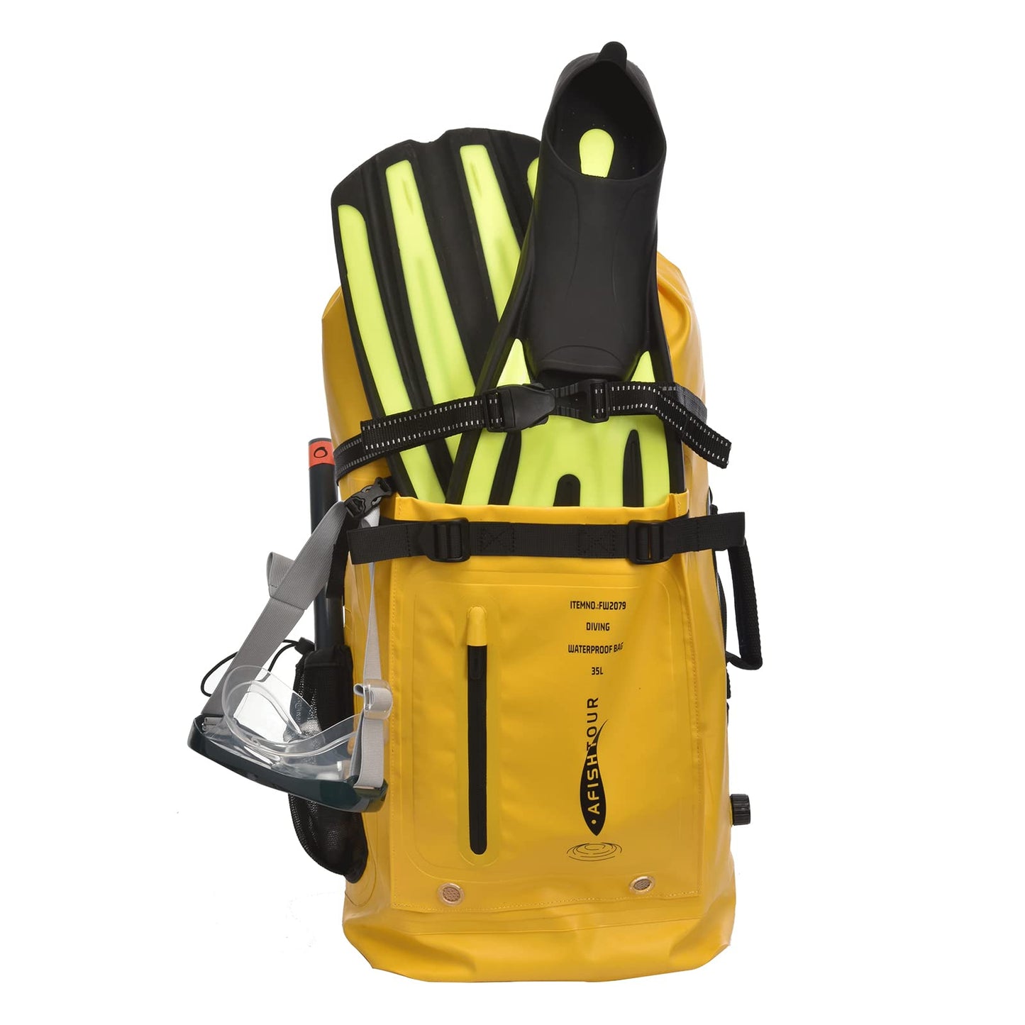 AFISHTOUR 35L Waterproof Backpack for Men and Women - Heavy Duty Roll-Top Floating Dry Bag Backpack for Kayaking, Rafting, Boating, Beach (Yellow)