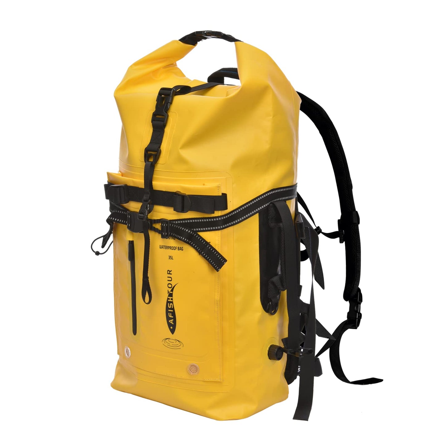 AFISHTOUR 35L Waterproof Backpack for Men and Women - Heavy Duty Roll-Top Floating Dry Bag Backpack for Kayaking, Rafting, Boating, Beach (Yellow)