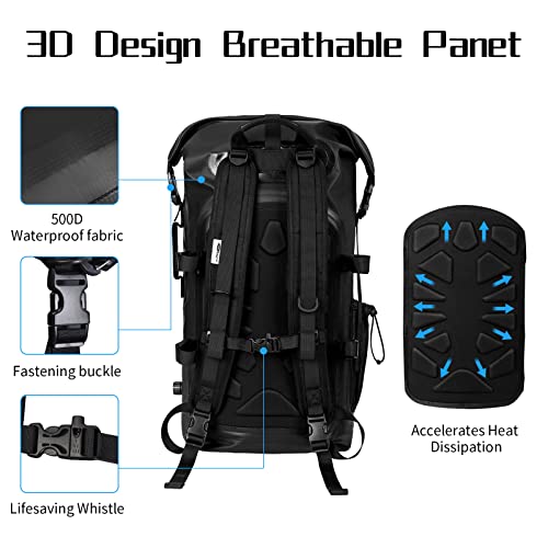 AFISHTOUR 35L Waterproof Backpack for Men and Women - Heavy Duty Roll-Top Floating Dry Bag Backpack for Kayaking, Rafting, Boating, Beach (Black)