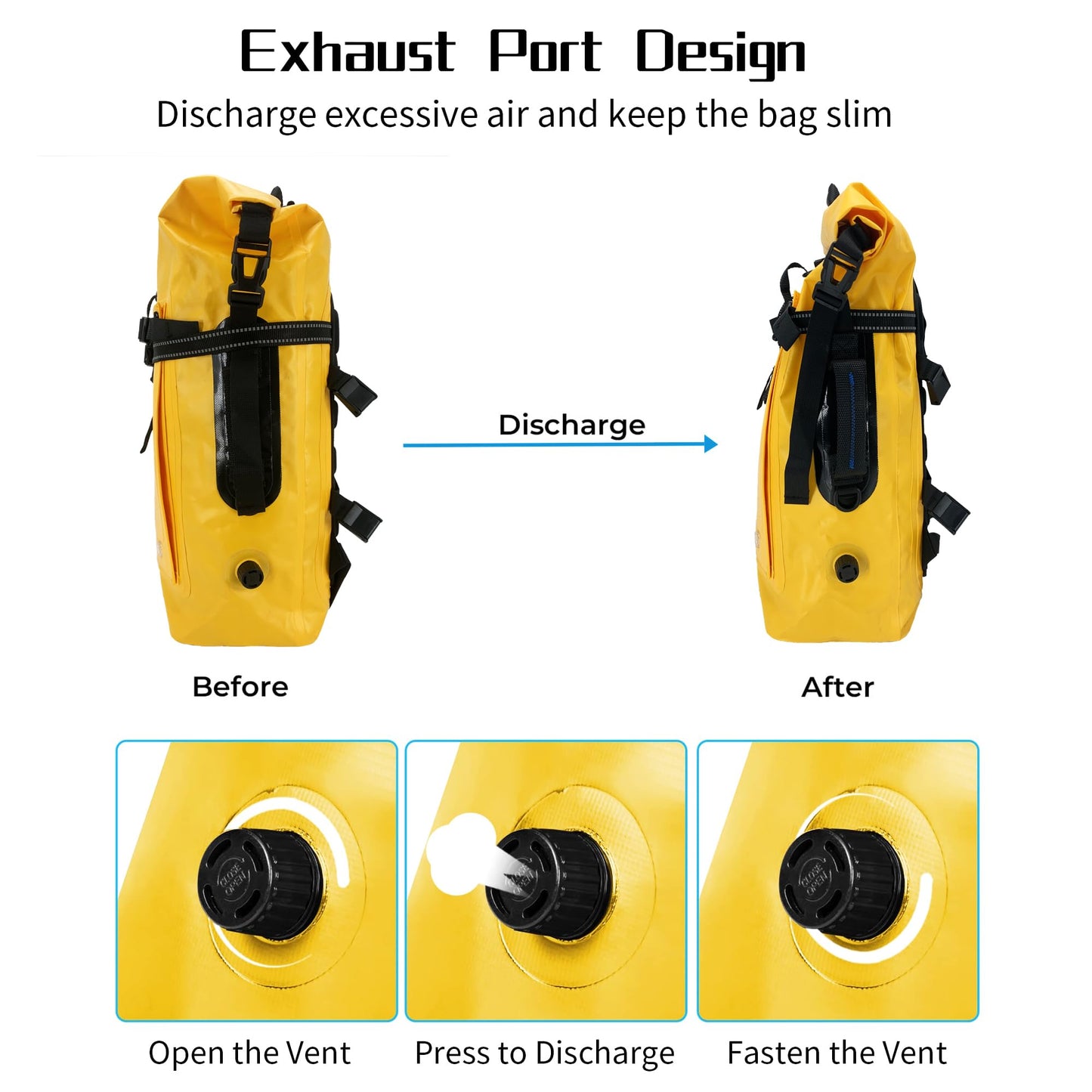 AFISHTOUR 35L Waterproof Backpack for Men and Women - Heavy Duty Roll-Top Floating Dry Bag Backpack for Kayaking, Rafting, Boating, Beach (Yellow)