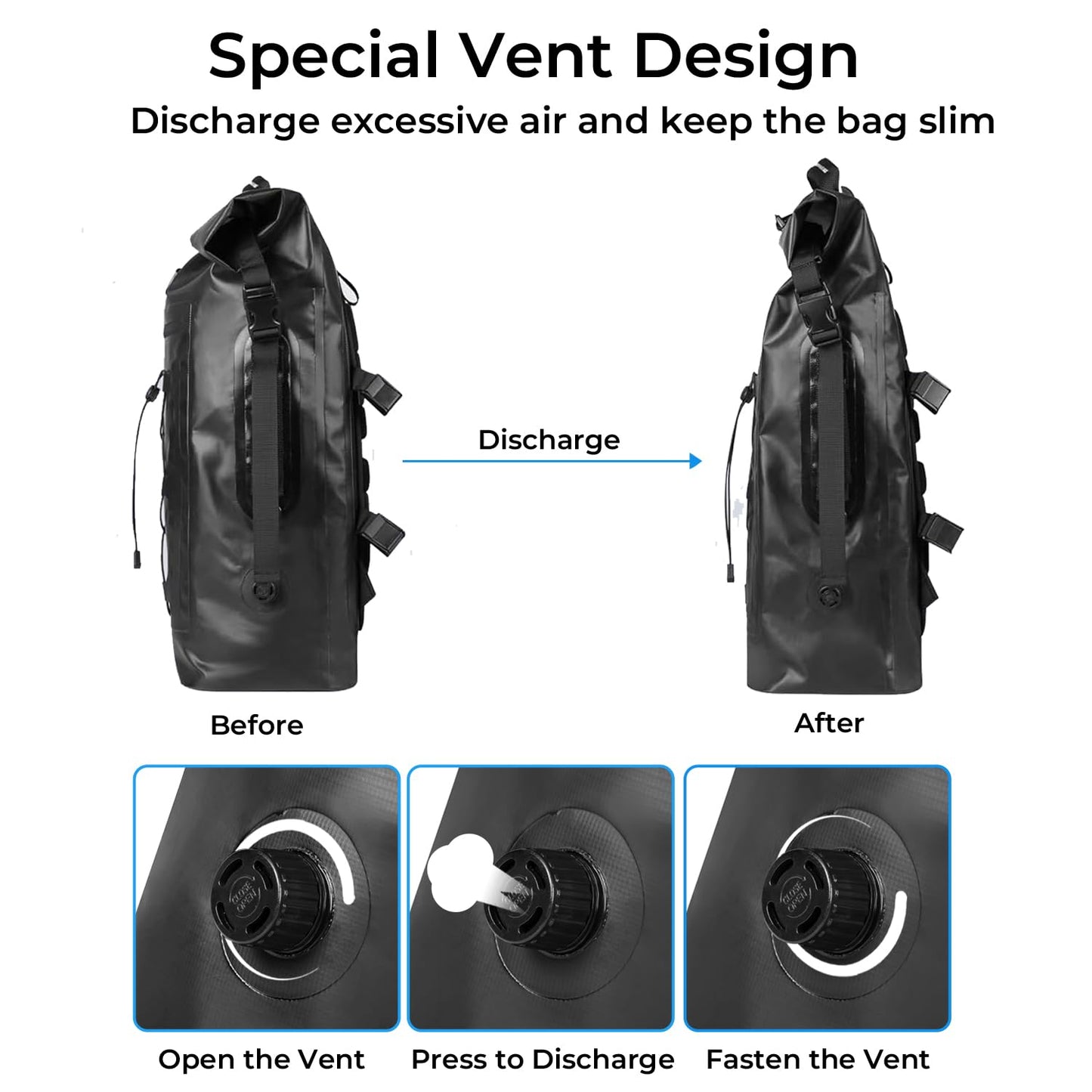 AFISHTOUR 45L Waterproof Backpack for Men and Women - Roll-Top Floating Dry Bag Backpack for Kayaking, Rafting, Boating, Beach (Black)