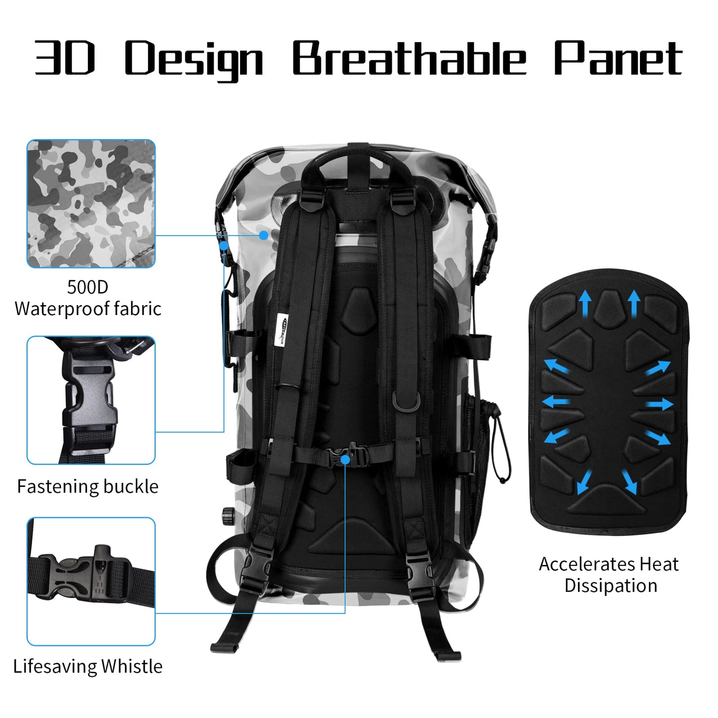 AFISHTOUR 35L Waterproof Backpack for Men and Women - Roll-Top Floating Dry Bag Backpack for Kayaking, Rafting, Boating, Beach (grey)