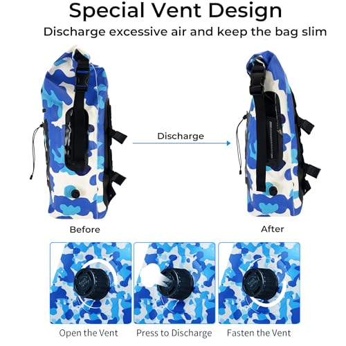 AFISHTOUR 35L Waterproof Backpack for Men and Women - Roll-Top Floating Dry Bag Backpack for Kayaking, Rafting, Boating, Beach (Blue)
