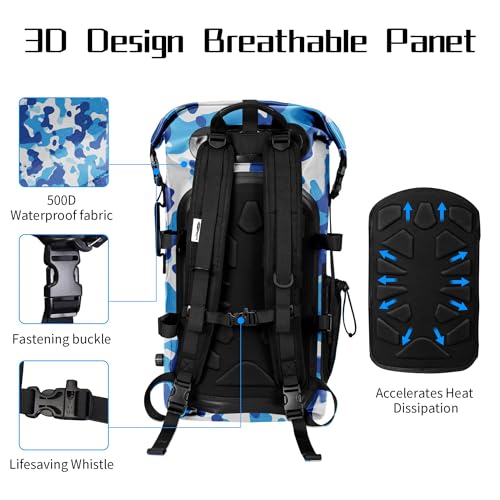AFISHTOUR 35L Waterproof Backpack for Men and Women - Roll-Top Floating Dry Bag Backpack for Kayaking, Rafting, Boating, Beach (Blue)