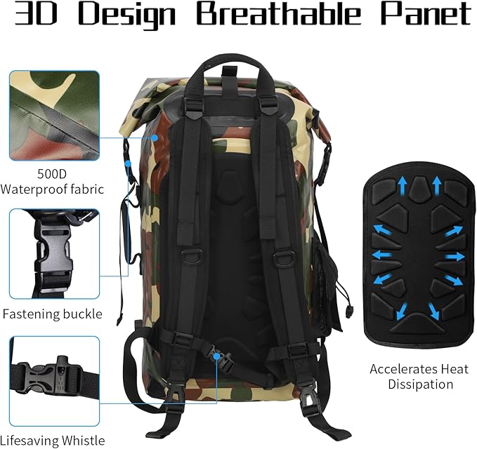 AFISHTOUR 35L Waterproof Backpack for Men and Women - Roll-Top Floating Dry Bag Backpack for Kayaking, Rafting, Boating, Beach (green)