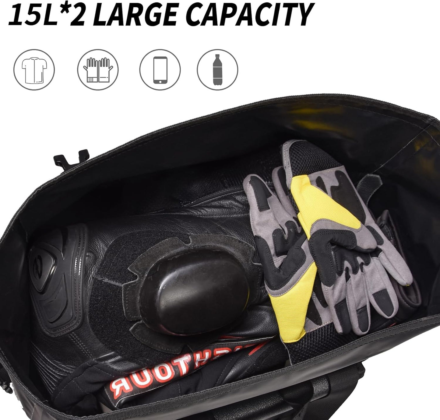 AFISHTOUR Waterproof Motorcycle Saddlebags - 30L Motorcycle Luggage Bags for Motorbike Travel - Motorcycle Panniers - Detachable Bag for Scooter, Honda, Suzuki, Yamaha (Black, 1 Pair)