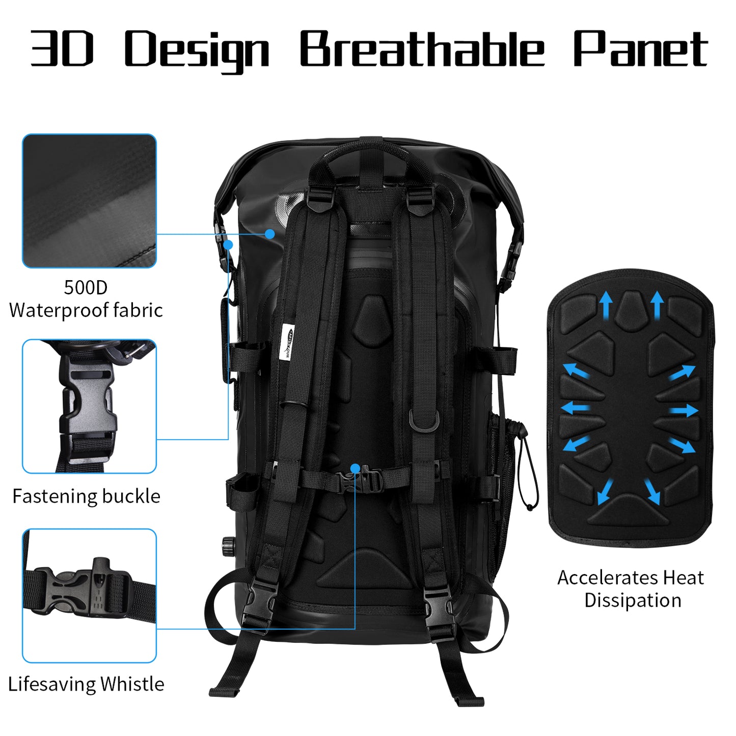 AFISHTOUR 35L Waterproof Backpack for Men and Women - Roll-Top Floating Dry Bag Backpack for Kayaking, Rafting, Boating, Beach (Black)