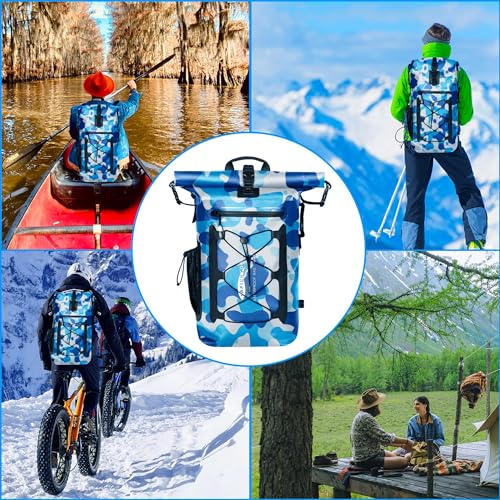 AFISHTOUR 35L Waterproof Backpack for Men and Women - Roll-Top Floating Dry Bag Backpack for Kayaking, Rafting, Boating, Beach (Blue)