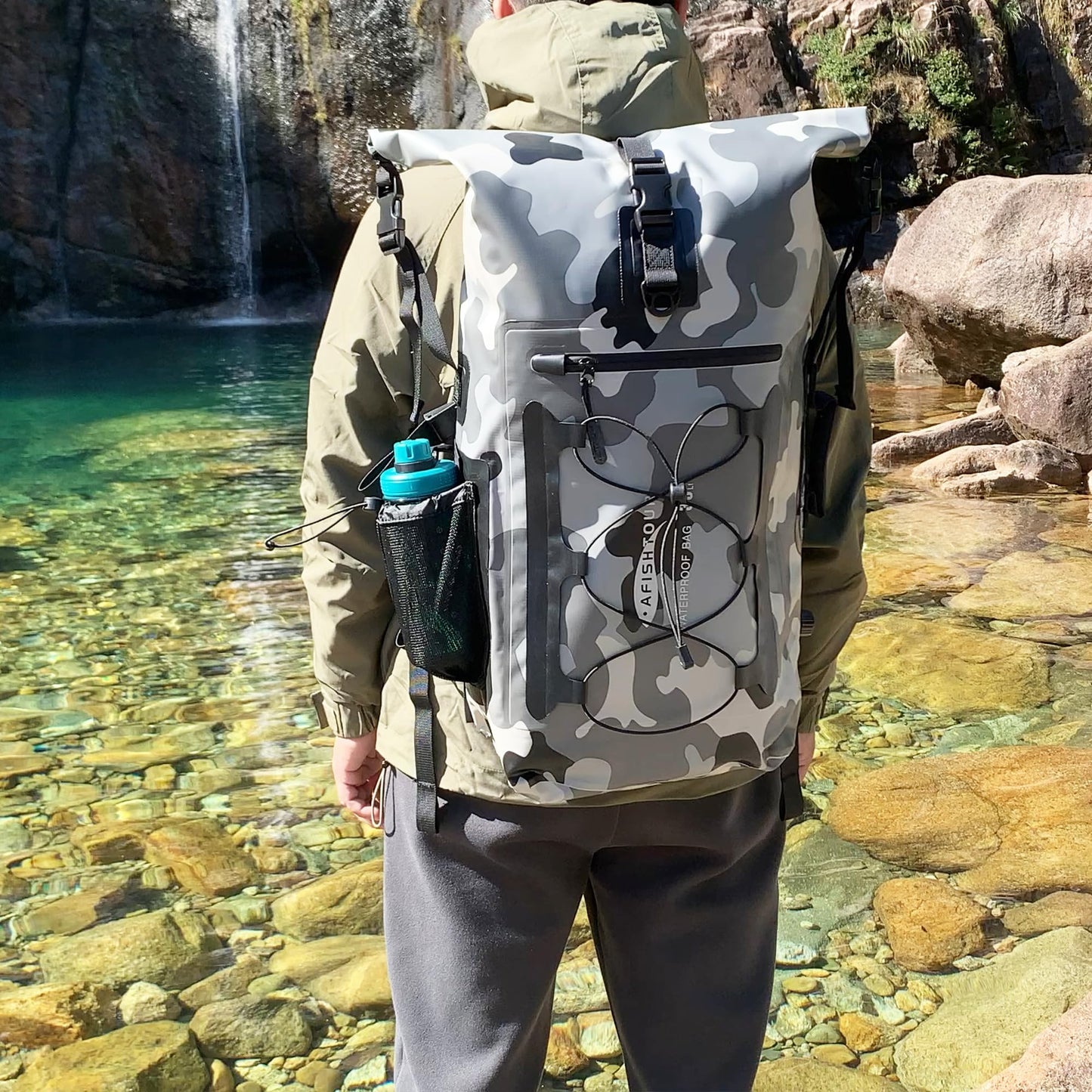 AFISHTOUR 35L Waterproof Backpack for Men and Women - Roll-Top Floating Dry Bag Backpack for Kayaking, Rafting, Boating, Beach (grey)