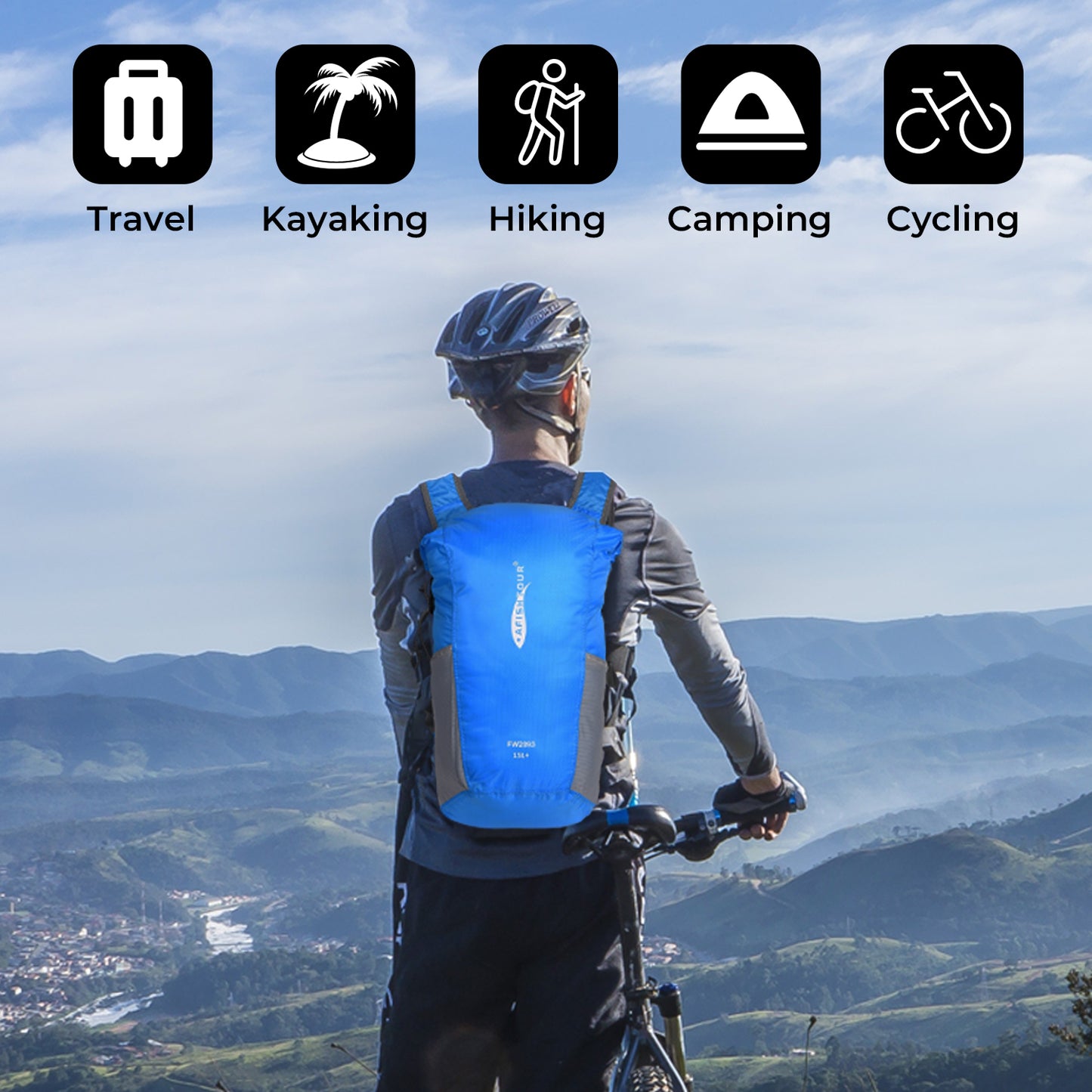 AFISHTOUR Ultralight Water Resistant Backpack for Men & Women, 15L Packable Hiking Daypack, Roll Top Closure Small Dry Bag Backpack for Cycling, Camping, Skiing, Boating (Blue)