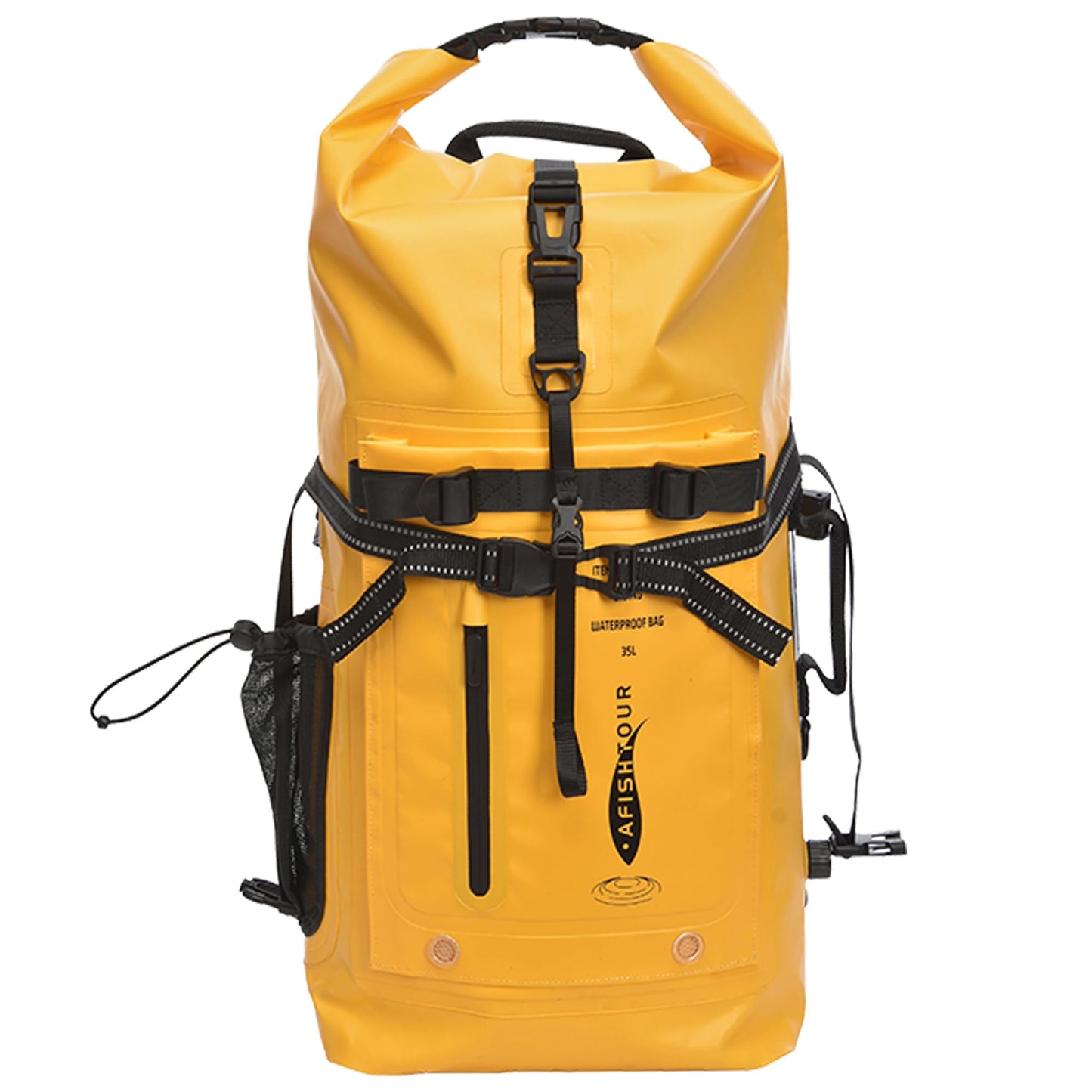 AFISHTOUR 35L Waterproof Backpack for Men and Women - Heavy Duty Roll-Top Floating Dry Bag Backpack for Kayaking, Rafting, Boating, Beach (Yellow)