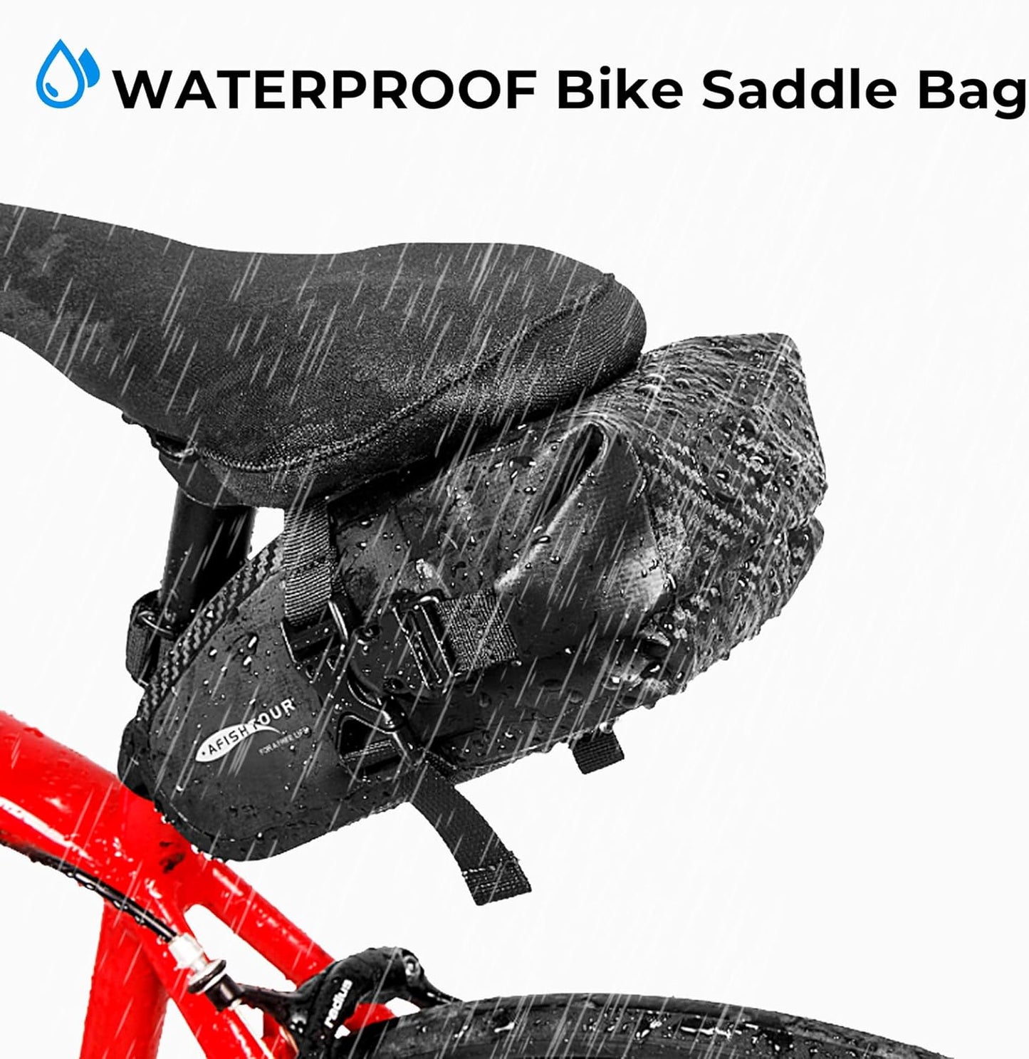 AFISHTOUR Waterproof Bicycle Saddle Bag - 1.5 L Roll-Top Closure Cycling Bike Seat Bag Under Seat Storage Pack for Mountain Road Bike Travel (Black)