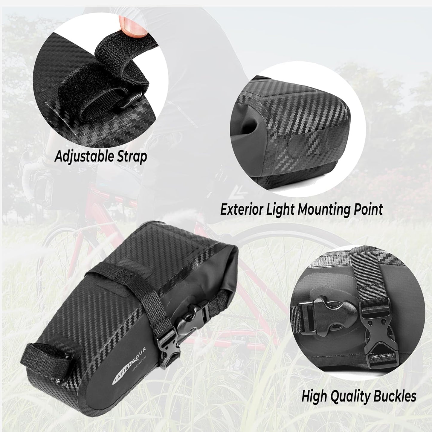 AFISHTOUR Waterproof Bicycle Saddle Bag - 1.5 L Roll-Top Closure Cycling Bike Seat Bag Under Seat Storage Pack for Mountain Road Bike Travel (Black)