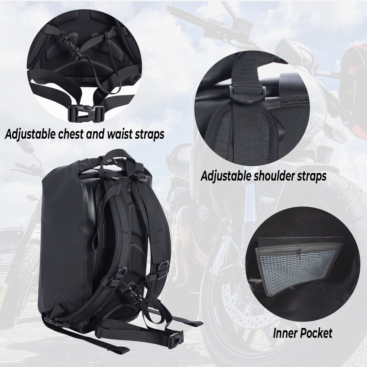AFISHTOUR Waterproof Backpack for Men and Women - 25L Roll-Top Closure Dry Bag Backpack for Motorcycle, Kayaking, Rafting, Boating, Beach (Black)