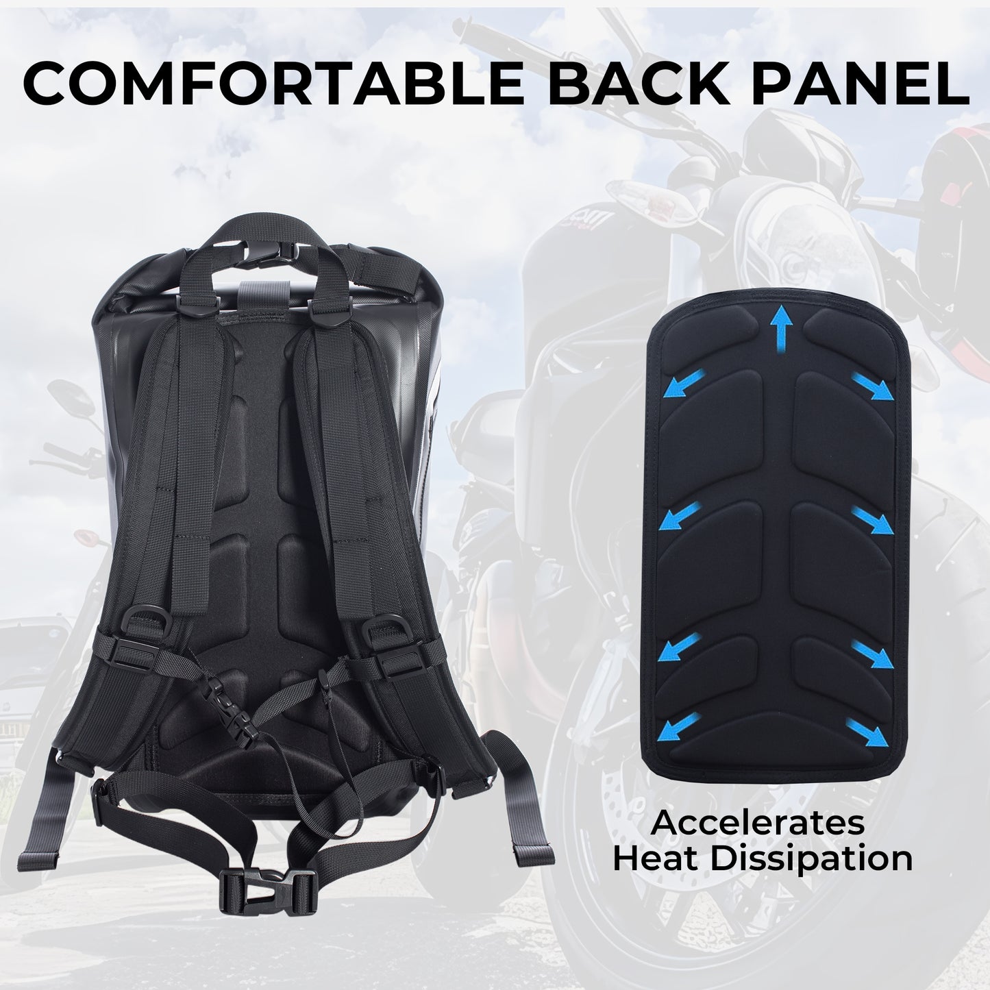 AFISHTOUR Waterproof Backpack for Men and Women - 25L Roll-Top Closure Dry Bag Backpack for Motorcycle, Kayaking, Rafting, Boating, Beach (Black)