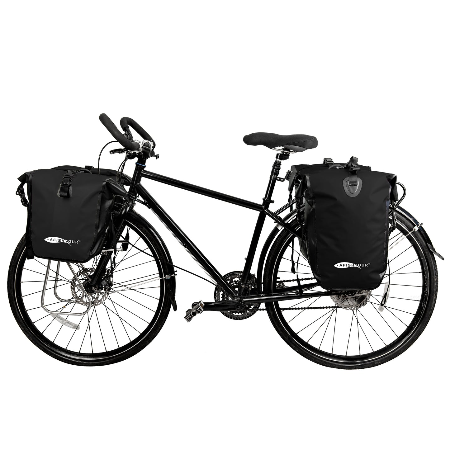 AFISHTOUR Waterproof Bike Panniers - 15L Saddle Bags for Bicycles Rear Rack - Bike Bag for Grocery, Laptop (Black)