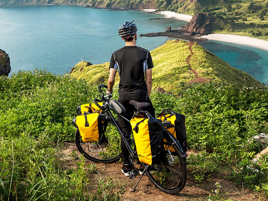AFISHTOUR Waterproof Bike Panniers - 25L Saddle Bags for Bicycles Rear Rack - Bike Bag for Grocery, Laptop (Yellow)