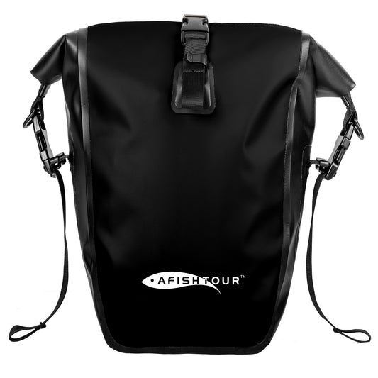 AFISHTOUR Waterproof Bike Panniers - 25L Saddle Bags for Bicycles Rear Rack - Bike Bag for Grocery, Laptop (Black)