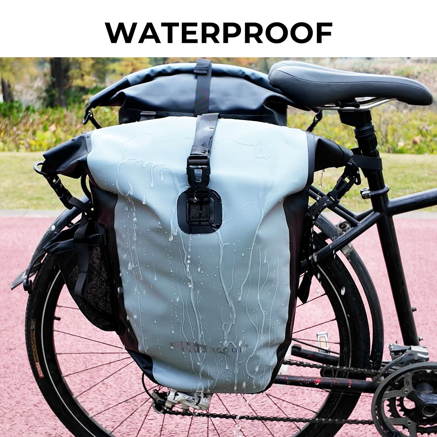 AFISHTOUR Waterproof Bike Panniers - 50L Saddle Bags for Bicycles Rear Rack - Bike Bag for Grocery, Laptop (Grey, 1 Pair)