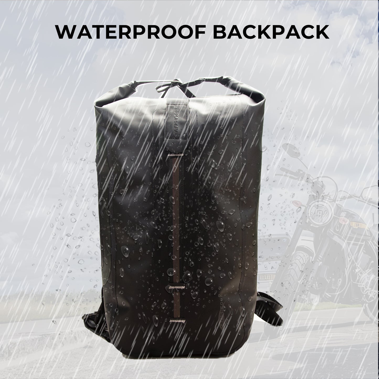 AFISHTOUR Waterproof Backpack for Men and Women - 25L Roll-Top Closure Dry Bag Backpack for Motorcycle, Kayaking, Rafting, Boating, Beach (Black)