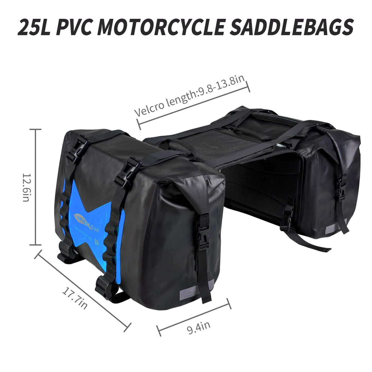 AFISHTOUR Waterproof Motorcycle Saddlebags - 50L Motorcycle Luggage Bags for Motorbike Travel - Motorcycle Panniers - Detachable Bag for Scooter, Honda, Suzuki, Yamaha (Bule, 2 Pack)
