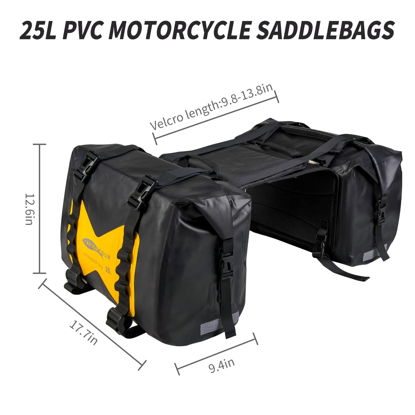 AFISHTOUR Waterproof Motorcycle Saddlebags - 50L Motorcycle Luggage Bags for Motorbike Travel - Motorcycle Panniers - Detachable Bag for Scooter, Honda, Suzuki, Yamaha (Yellow, 2 Pack)