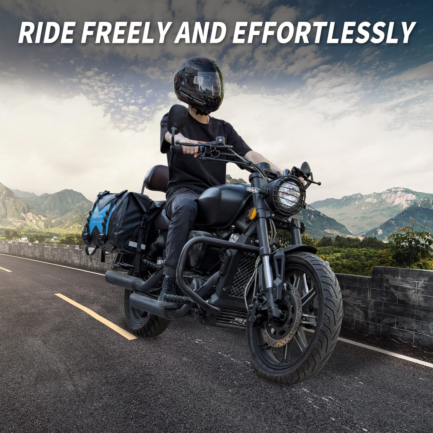 AFISHTOUR Waterproof Motorcycle Saddlebags - 50L Motorcycle Luggage Bags for Motorbike Travel - Motorcycle Panniers - Detachable Bag for Scooter, Honda, Suzuki, Yamaha (Bule, 2 Pack)