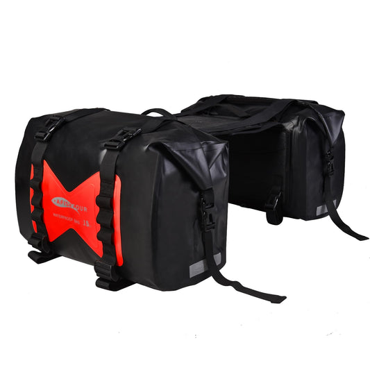 AFISHTOUR Waterproof Motorcycle Saddlebags - 30L Motorcycle Luggage Bags for Motorbike Travel - Motorcycle Panniers - Detachable Bag for Scooter, Honda, Suzuki, Yamaha (Red, 2 Pack)