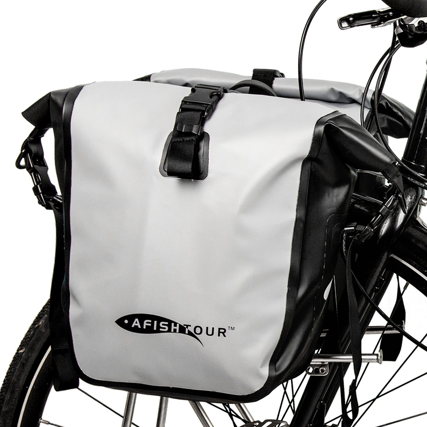 AFISHTOUR Waterproof Bike Panniers  - 15L Saddle Bags for Bicycles Rear Rack - Bike Bag for Grocery, Laptop (Grey)