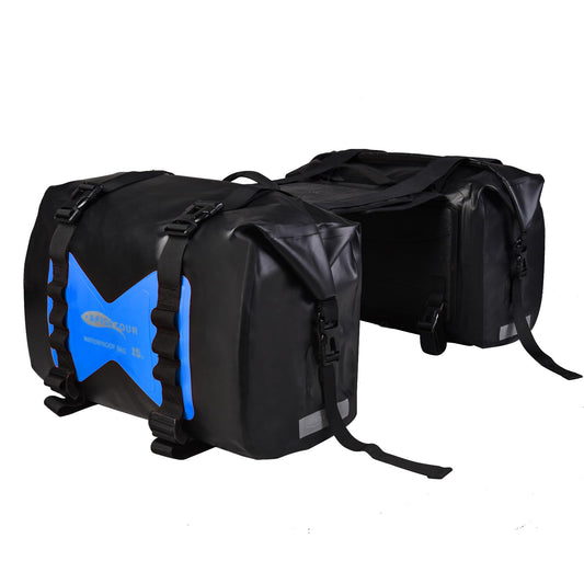 AFISHTOUR Waterproof Motorcycle Saddlebags - 30L Motorcycle Luggage Bags for Motorbike Travel - Motorcycle Panniers - Detachable Bag for Scooter, Honda, Suzuki, Yamaha (Bule, 2 Pack)
