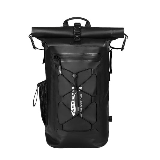 AFISHTOUR 25L Waterproof Backpack for Men and Women - Roll-Top Floating Dry Bag Backpack for Kayaking, Rafting, Boating, Beach (Black)