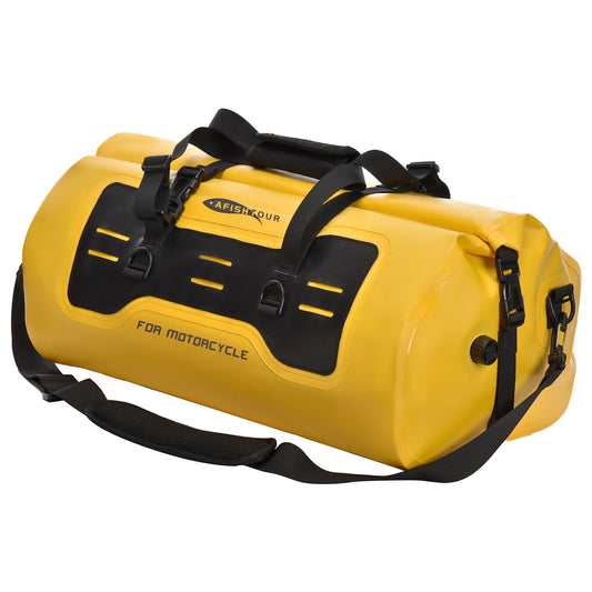 AFISHTOUR 40L Waterproof Motorcycle Duffel Bag - Motorcycle Luggage Tail Bag with Straps for Back Seat - Roll Top Dry Bag for Kayaking, Rafting, Boating, Camping, Travel, Beach (Yellow)