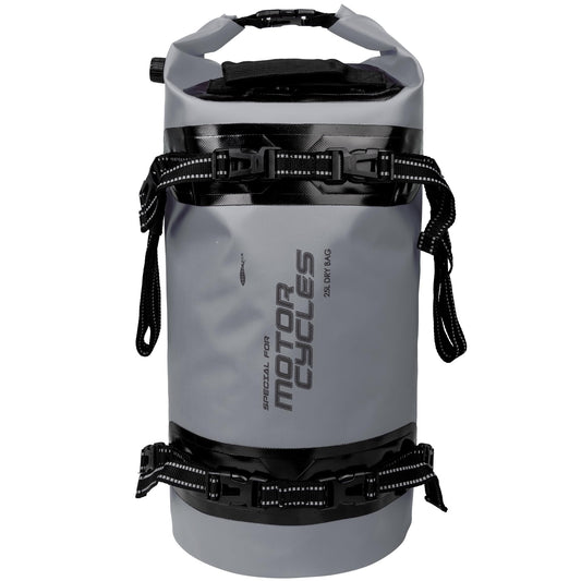 AFISHTOUR 25L Waterproof Motorcycle Dry Bag - Motorcycle Luggage Tail Bag with Straps for Back Seat - Roll Top Dry Bag for Kayaking, Rafting, Boating, Camping, Travel, Beach (Grey)