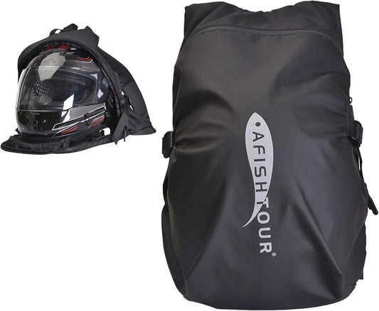 AFISHTOUR Waterproof Helmet Backpack for Motorcycle/Cycling/Skateboard, 30L Lightweight Motorbike Helmet Backpack for Men with Laptop Compartment, Inert Packet Reflective Logo (Black)